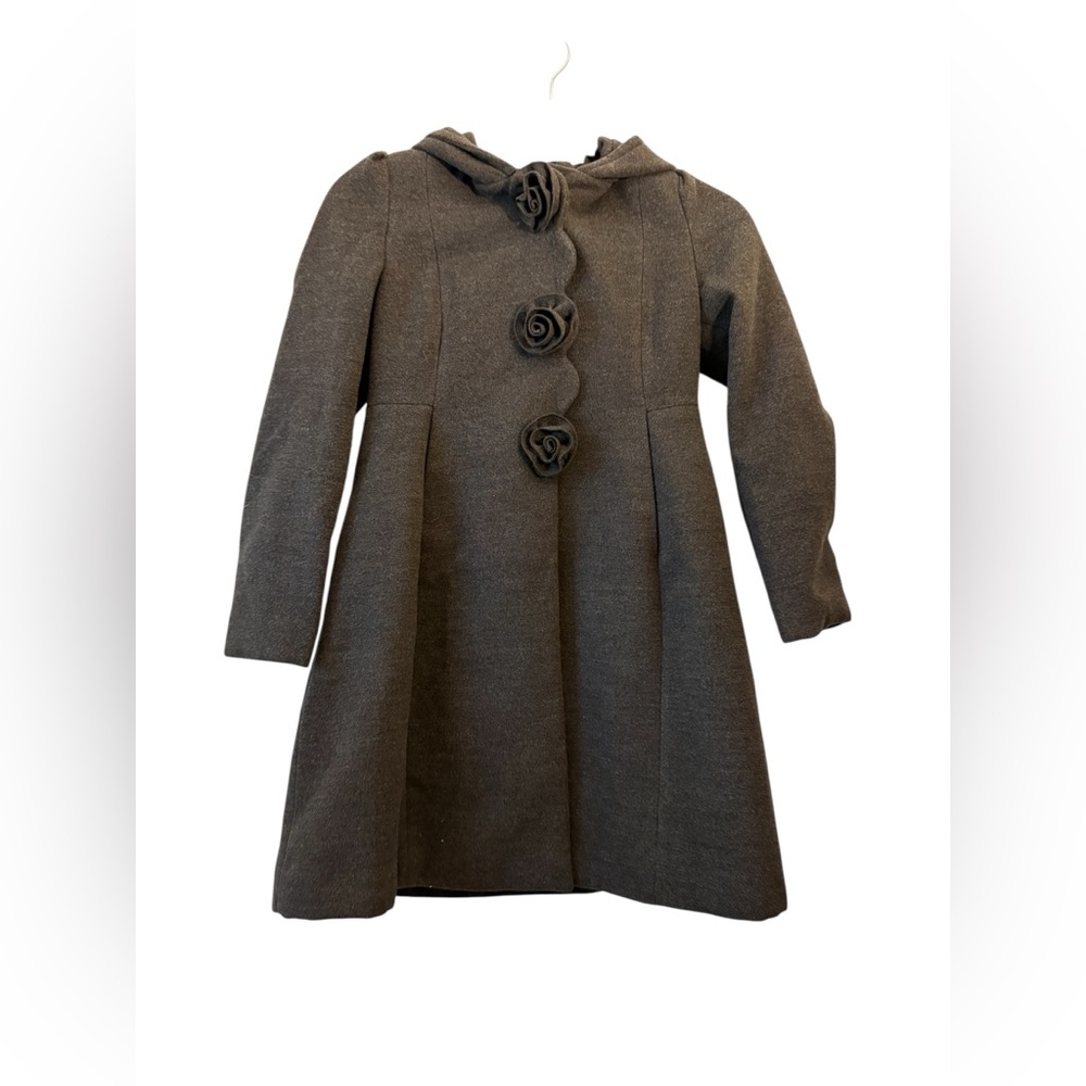 Rothschild Girls Gray Pea Coat with Floral Button Accents